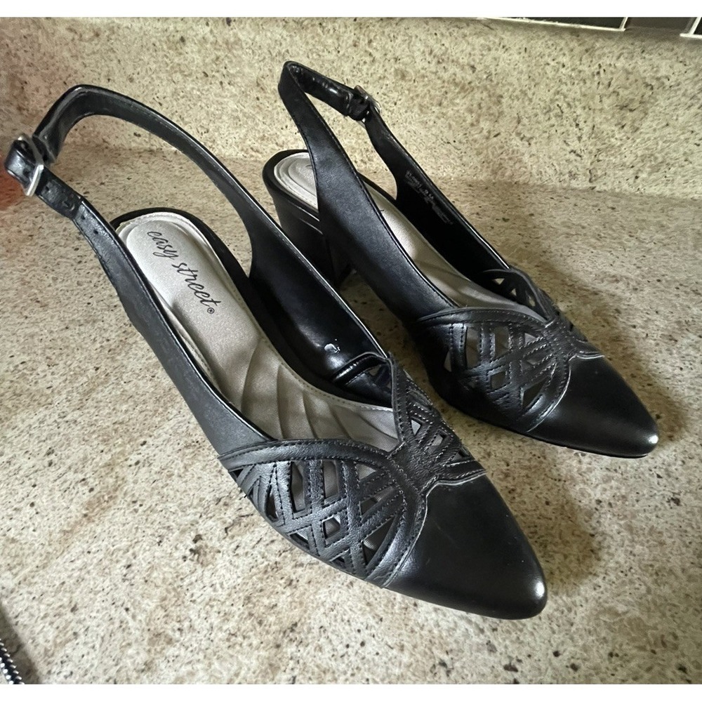 Women's Size 9M Slingback Heels Shoes Easy Street Black‎ Bizzy Super Flex - Picture 2 of 10